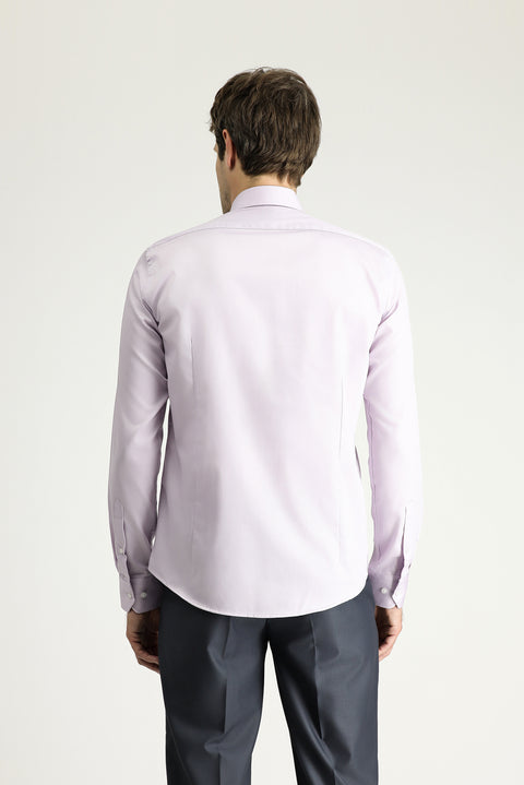 Lila Uzun Kol Slim Fit Dar Kesim Klasik Non Iron Saten Pamuklu Gömlek