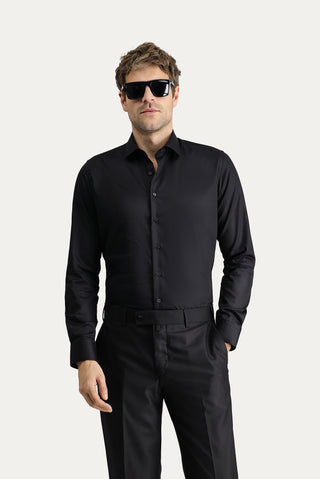 Siyah Uzun Kol Slim Fit Dar Kesim Non Iron Klasik Pamuklu Gömlek