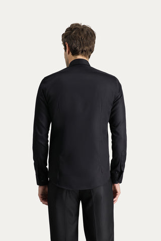 Siyah Uzun Kol Slim Fit Dar Kesim Non Iron Klasik Pamuklu Gömlek