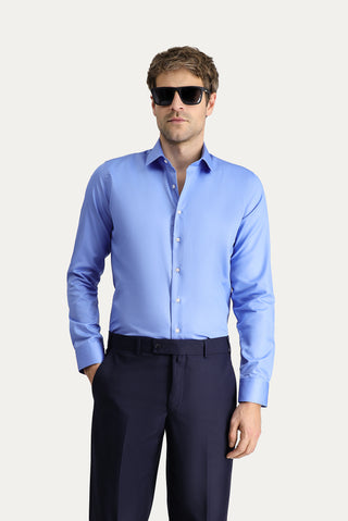 Koyu Mavi Uzun Kol Slim Fit Dar Kesim Non Iron Klasik Pamuklu Gömlek