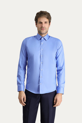 Koyu Mavi Uzun Kol Slim Fit Dar Kesim Non Iron Klasik Pamuklu Gömlek