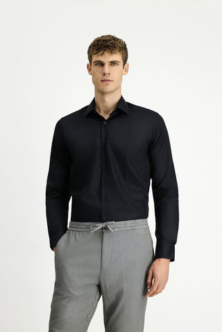 Siyah Uzun Kol Slim Fit Dar Kesim Non Iron Klasik Pamuklu Gömlek