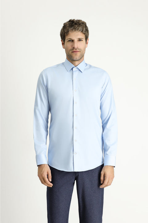 Uçuk Mavi Uzun Kol Slim Fit Dar Kesim Non Iron Klasik Pamuklu Gömlek