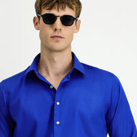 Navy Blue Long Sleeve Slim Fit Classic Non-Iron Cotton Shirt