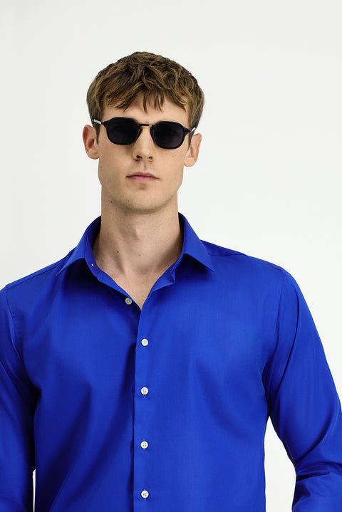 Navy Blue Long Sleeve Slim Fit Classic Non-Iron Cotton Shirt