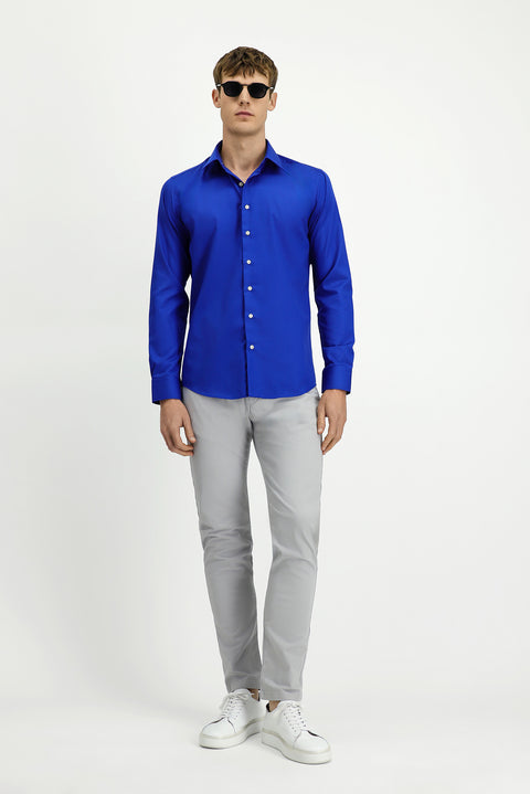 Navy Blue Long Sleeve Slim Fit Classic Non-Iron Cotton Shirt