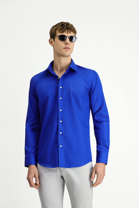 Navy Blue Long Sleeve Slim Fit Classic Non-Iron Cotton Shirt