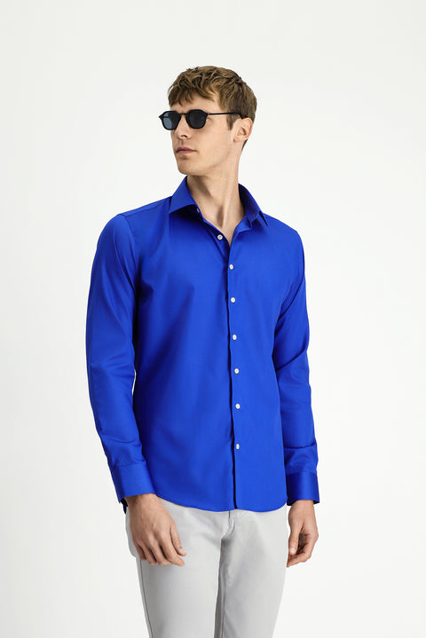 Navy Blue Long Sleeve Slim Fit Classic Non-Iron Cotton Shirt