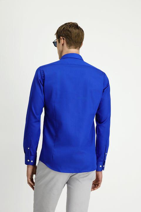 Navy Blue Long Sleeve Slim Fit Classic Non-Iron Cotton Shirt