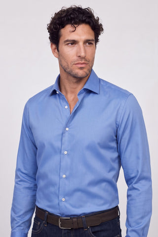 Aqua Mavisi Uzun Kol Slim Fit Dar Kesim Pamuklu Non Iron Ütü Gerektirmeyen Saten Klasik Gömlek