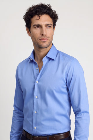 Koyu Mavi Uzun Kol Slim Fit Dar Kesim Pamuklu Non Iron Ütü Gerektirmeyen Saten Klasik Gömlek