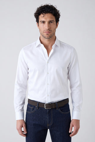 Beyaz Uzun Kol Slim Fit Dar Kesim Pamuklu Non Iron Ütü Gerektirmeyen Saten Klasik Gömlek