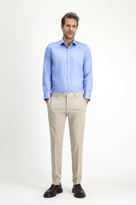 Açık Mavi Uzun Kol Slim Fit Dar Kesim Klasik Non Iron Saten Pamuklu Gömlek