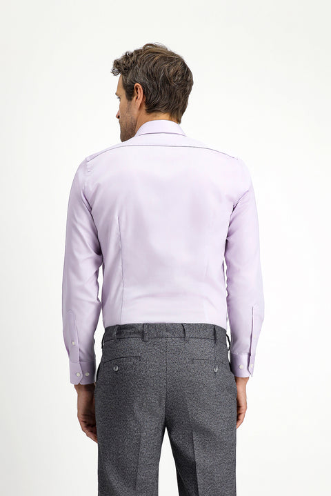 Lila Uzun Kol Slim Fit Dar Kesim Klasik Non Iron Saten Pamuklu Gömlek
