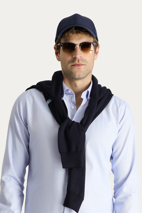 Mavi Uzun Kol Slim Fit Dar Kesim Non Iron Oxford Pamuklu Gömlek
