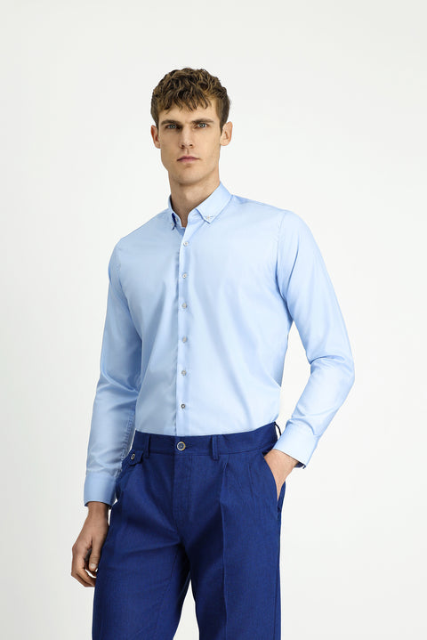 Light Blue Long Sleeve Slim Fit Non-Iron Cotton Button-Down Shirt