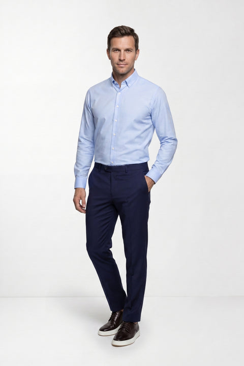 Light Blue Long Sleeve Slim Fit Button-Down Collar Cotton Non-Iron Shirt