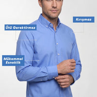 Aqua Blue Long Sleeve Slim Fit Button-Down Collar Cotton Non-Iron Shirt