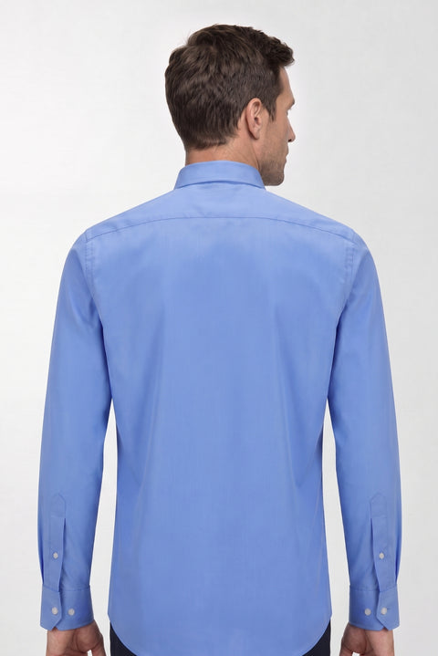 Aqua Blue Long Sleeve Slim Fit Button-Down Collar Cotton Non-Iron Shirt