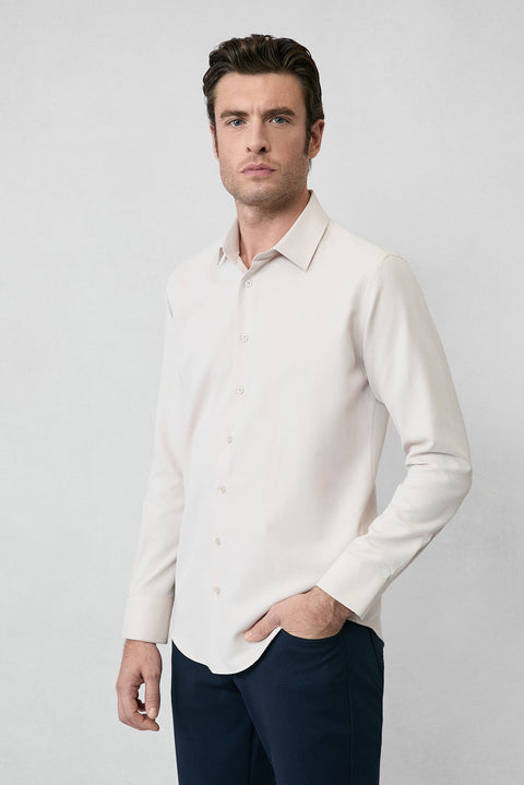 Medium Beige Long Sleeve Slim Fit Classic Collar Cotton Easy-Iron Oxford 4 Seasons Shirt