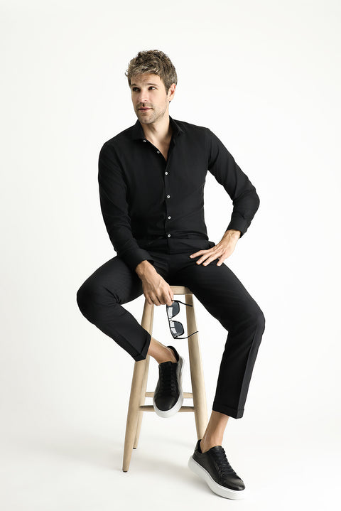 Black Techno-Line Long Sleeve Slim Fit Classic Shirt