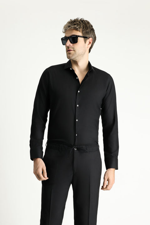 Black Techno-Line Long Sleeve Slim Fit Classic Shirt
