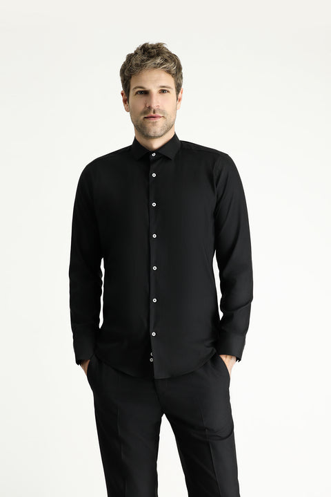 Black Techno-Line Long Sleeve Slim Fit Classic Shirt