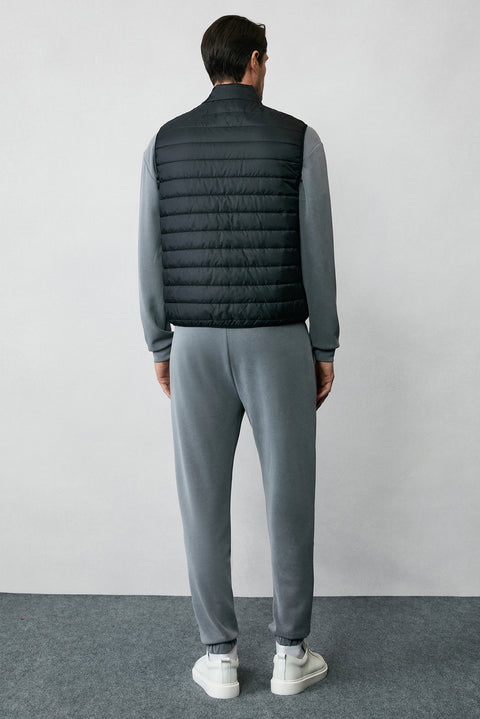 Black Stand-Up Collar Zip-Up Quilted Sports Padded Vest