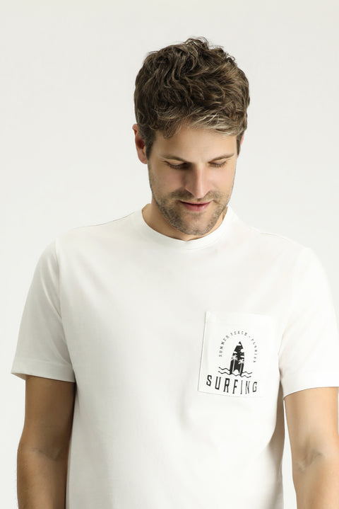 Off-white crew neck regular fit printed supreme cotton t-shirt
