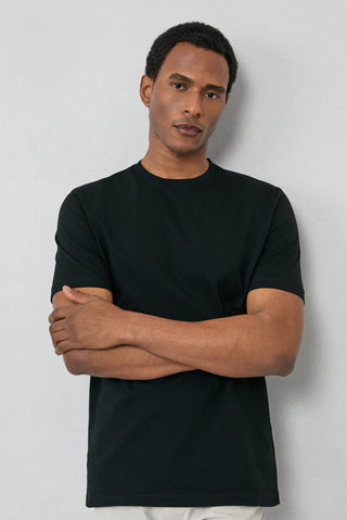 Siyah Bisiklet Yaka Slim Fit %100 Pamuk Tişört