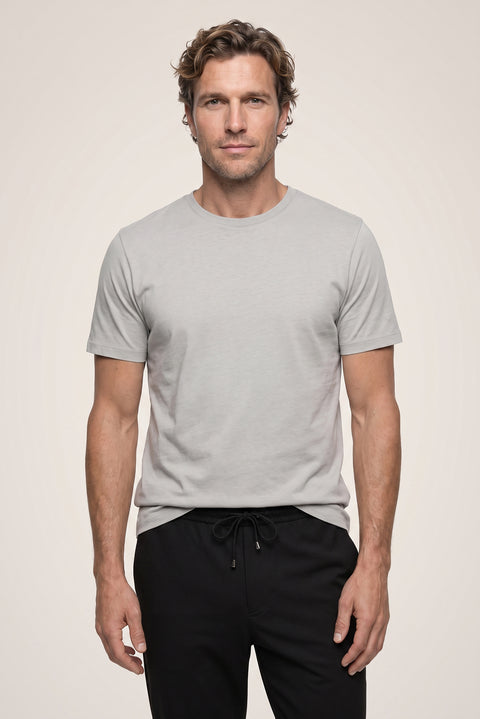 Light Grey Melange Crew Neck Slim Fit 100% Cotton T-shirt
