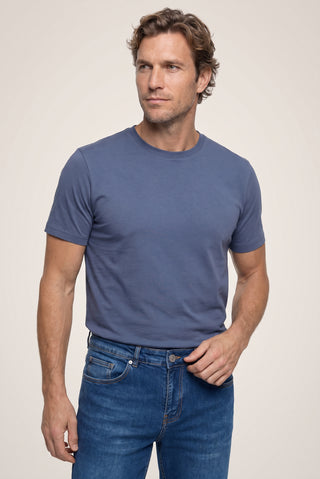 İndigo Bisiklet Yaka Slim Fit %100 Pamuk Tişört