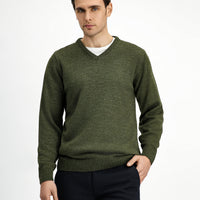 Medium Khaki V-Neck Regular Fit Knitwear Sweater