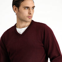 Dark Claret Red V-Neck Regular Fit Knitwear Sweater