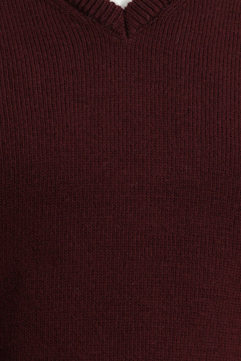Dark Claret Red V-Neck Regular Fit Knitwear Sweater