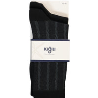 Dark Black 2-Pack Cotton Striped Lycra Stretch Socks Set