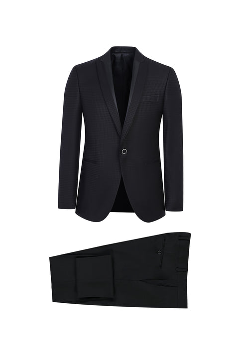 Black 7 Drop Slim Fit Narrow Cut Shawl Collar Tuxedo & Groom Suit