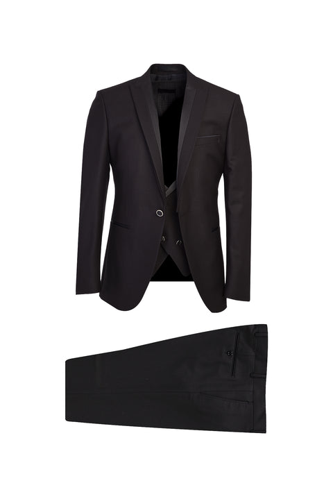 Black 7 Drop Slim Fit Narrow Cut Pointed Collar Vest Tuxedo & Groom Suit