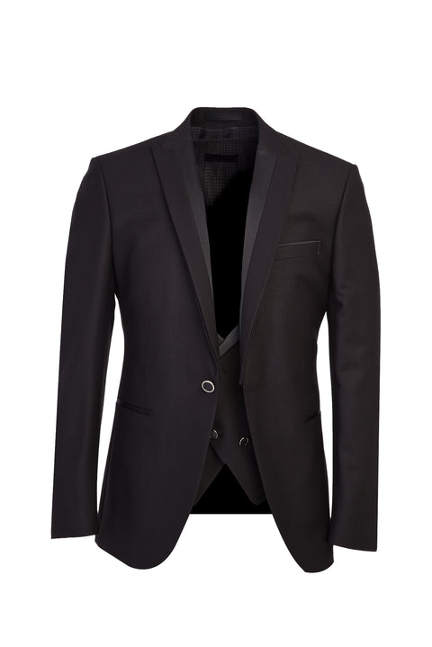 Black 7 Drop Slim Fit Narrow Cut Pointed Collar Vest Tuxedo & Groom Suit