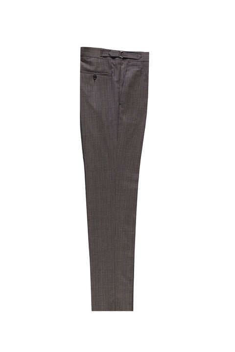 Light Brown 7 Drop Slim Fit Narrow Cut Woolen Buckle Pleated Classic Fabric Trousers