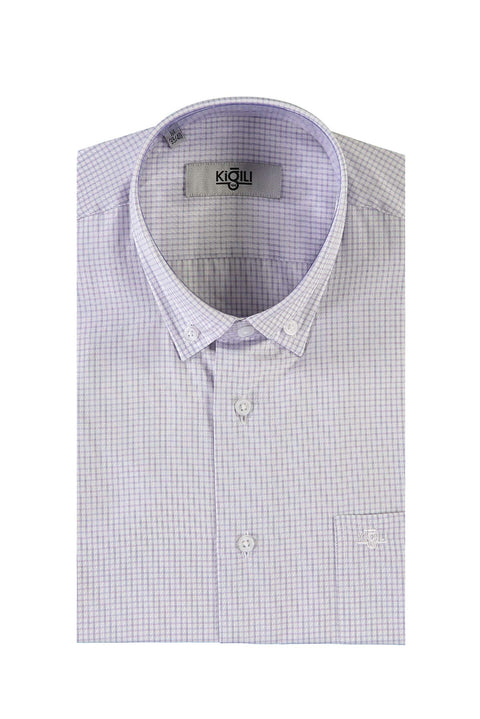Medium Purple Short Sleeve Regular Fit Plaid Shirt