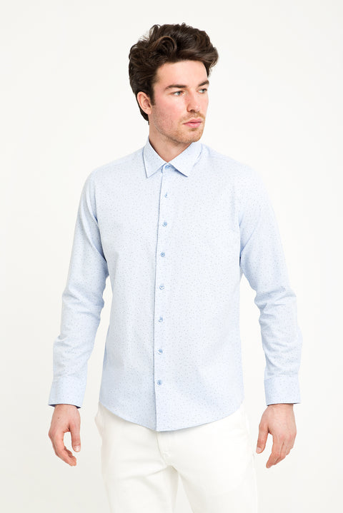 Light Blue Long Sleeve Slim Fit Printed Cotton Shirt