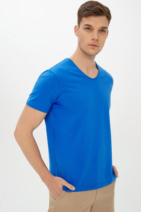 Cobalt Blue V-Neck Slim Fit T-Shirt