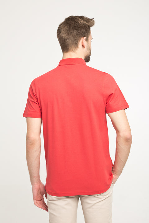 Dark Pomegranate Pocketed Polo Neck Regular Fit Cotton T-Shirt