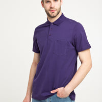 Purple Pocket Polo Collar Regular Fit Cotton T-Shirt