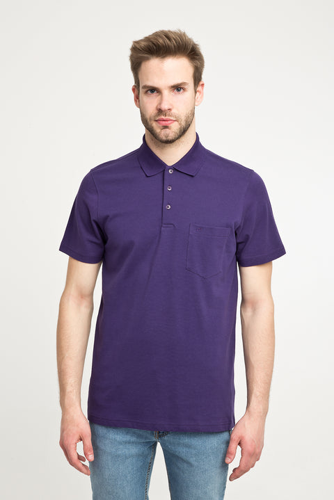 Purple Pocket Polo Collar Regular Fit Cotton T-Shirt