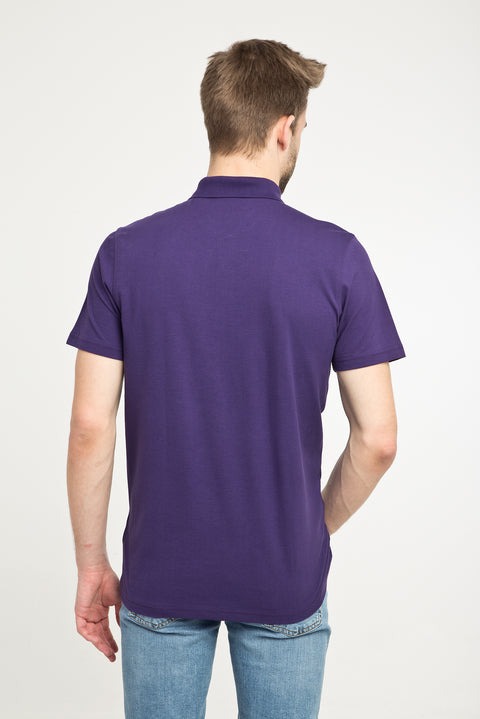 Purple Pocket Polo Collar Regular Fit Cotton T-Shirt