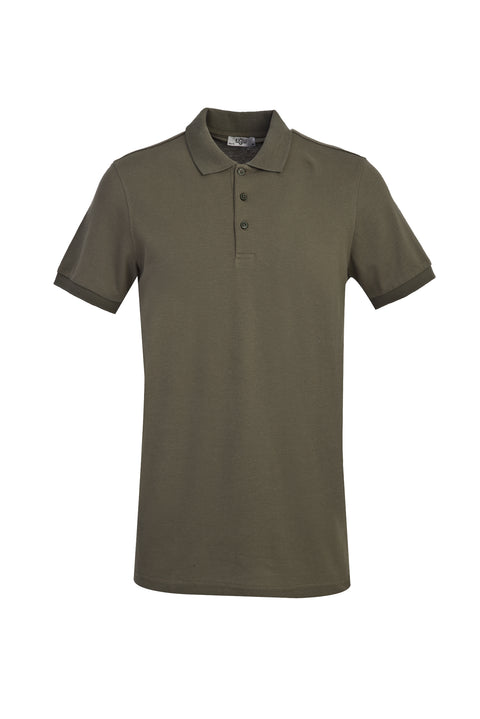 Orta Haki Polo Yaka Slim Fit Dar Kesim Pamuk Tişört