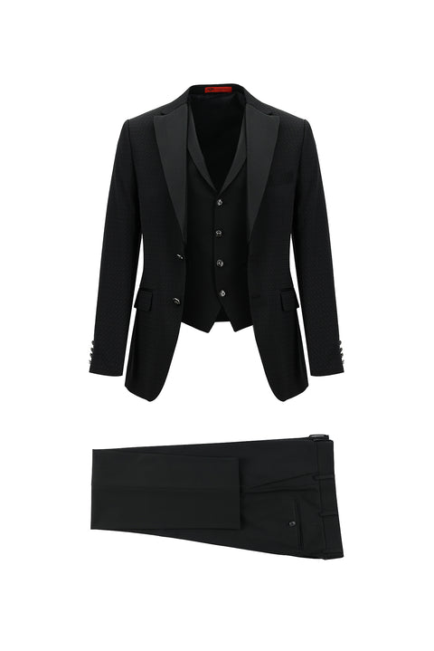 Black 7 Drop Slim Fit Narrow Cut Mono Collar Vest Tuxedo & Groom Suit