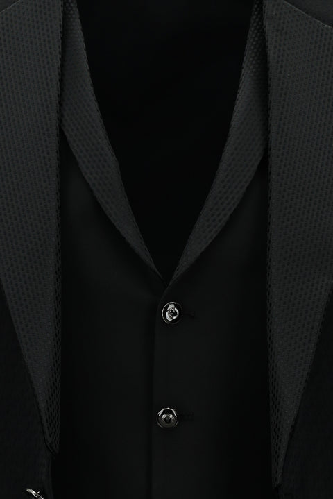 Black 7 Drop Slim Fit Narrow Cut Mono Collar Vest Tuxedo & Groom Suit